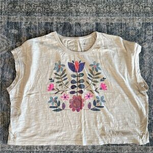 NATURAL LIFE Floral Short Sleeve Top - Cream and Multicolor